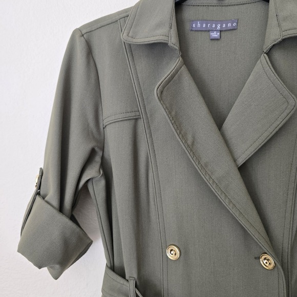 NWOT Sharagano Double Breasted Trench Coat Dress Sz 8 Olive Career Wear Office‎ - Picture 3 of 9